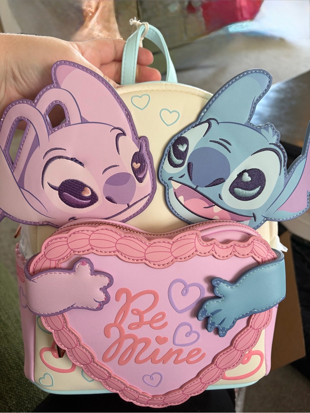 Loungefly Pastel Stitch & Angel Be Mine Heart Mini Backpack